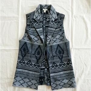 Artisan NY Southwestern Tribal Blanket Gray Oversized Vest Duster Womens Small